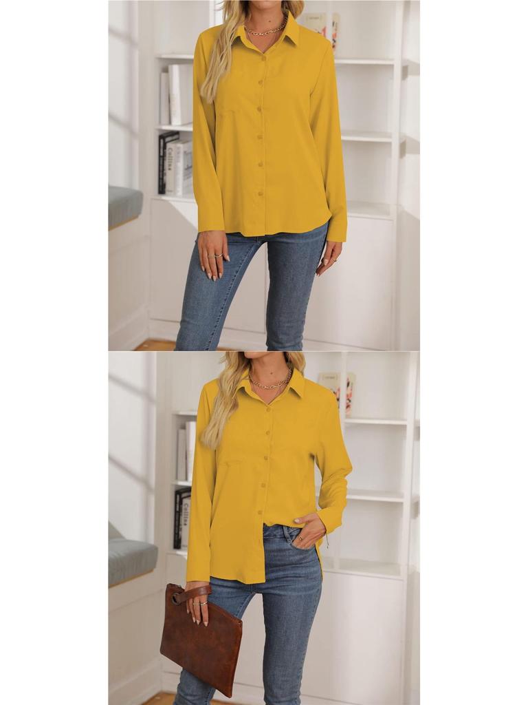 Women's Solid Color Long Sleeve Casual Lapel Shirt - New Spring/Summer Fashion