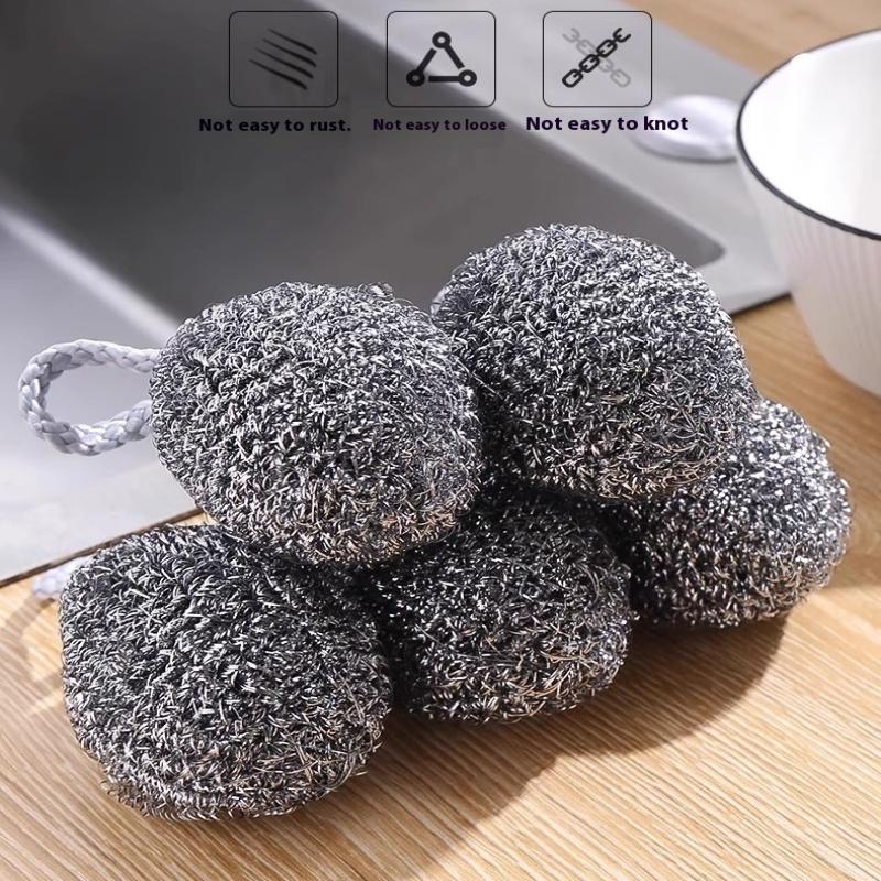 1/3/6 Pcs Grease Removal Tool Steel Wool Ball Stainless Steel Dishwashing Balls For Heavy-Duty Remove Grease Burnt Stains Kitchen