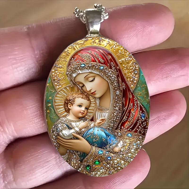 1 buc colier rafinat cu pandantiv oval din sticlă cu model de înger, accesorii de bijuterii romantice și la modă