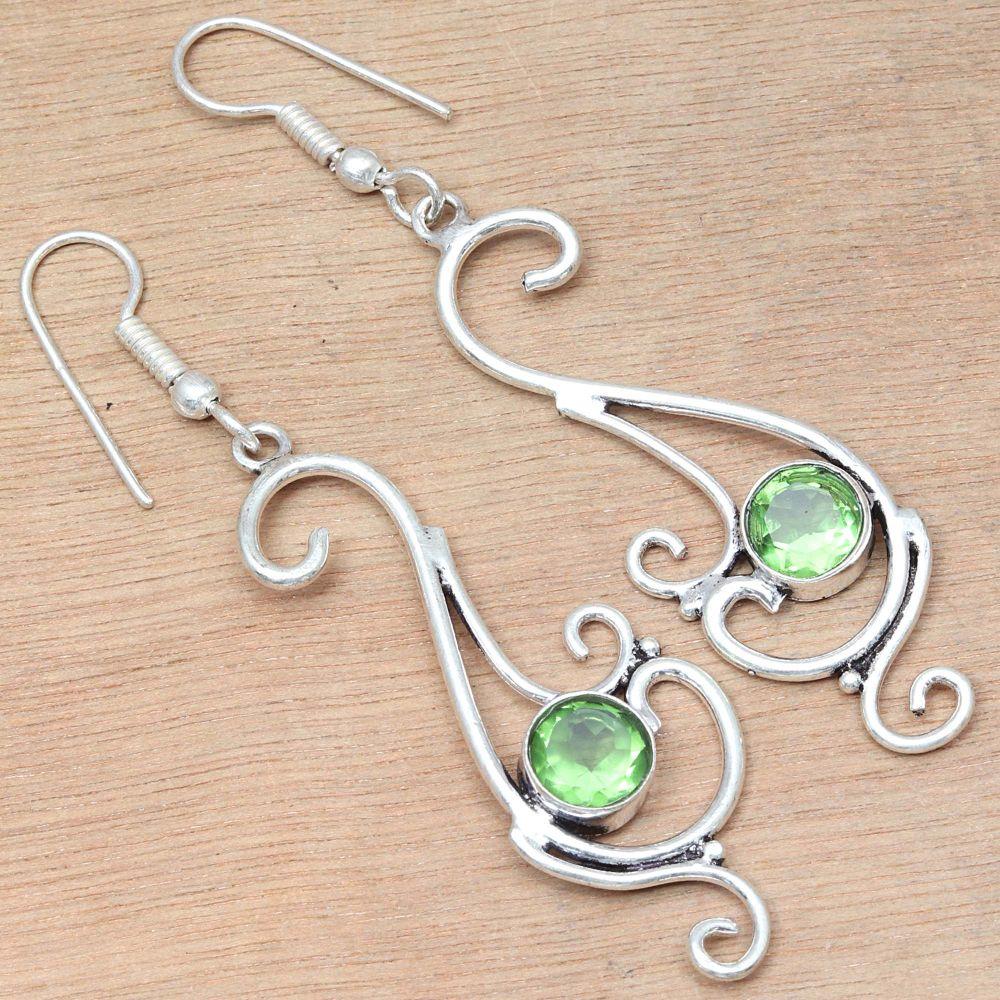 Peridot Quartz Gemstone Handmade Silver Jewelry Earrings 1.5''
