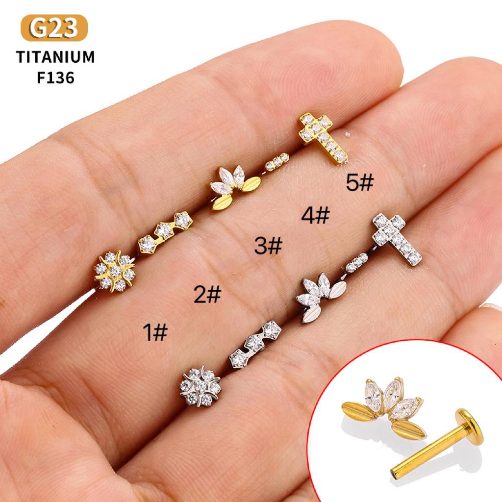 

G23 Titanium Zircon Internal Thread Lip & Cartilage Stud Jewelry 2# срібний
