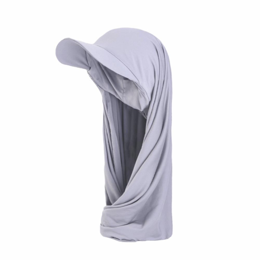 Simple Sun Visor Turban Solid Color Hijab Shawl Hat Long Brim Bandana Cap  Outdoor
