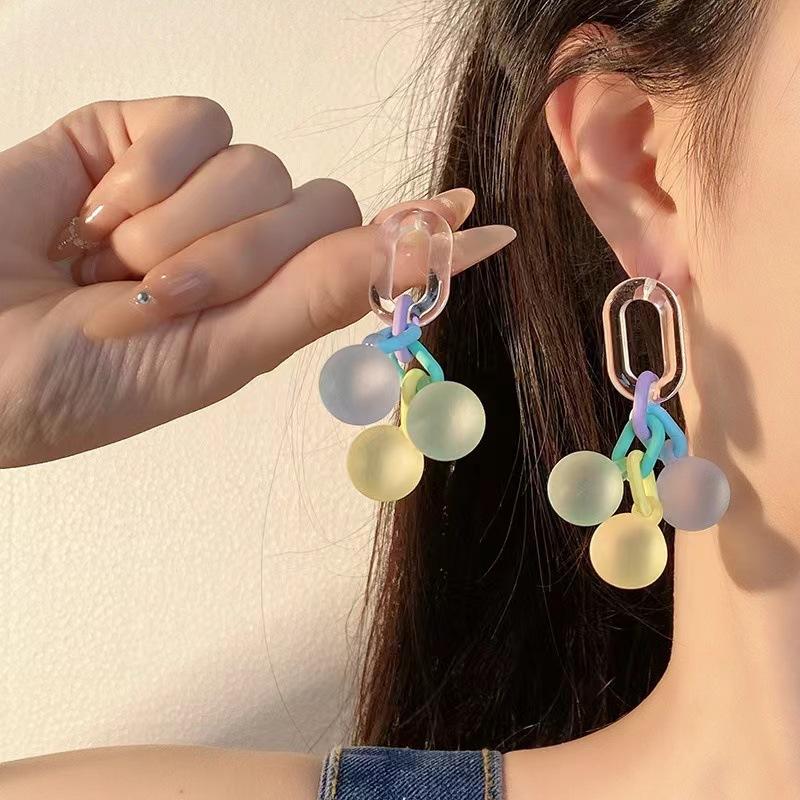 Dopamine Candy -Colored Fun Ball Earrings Summer Vacation Style Long Earrings Niche High -End Exaggerated Earrings