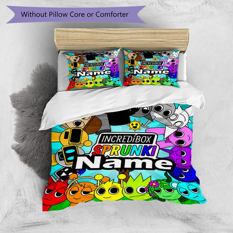 3pcs Duvet Cover Set (1*Duvet Cover + 2*Pillowcase, Without Core), Custom Name Sprunki Game Pattern Bedding Set, Home Bedroom Decor Gift