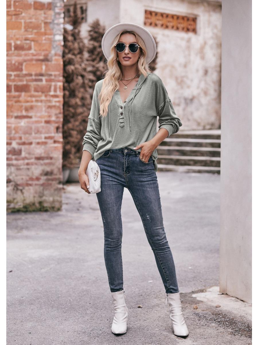 2024 Новые толстовки с капюшоном Осень-Зима Женские модные толстовки с пуговицами — фото 14