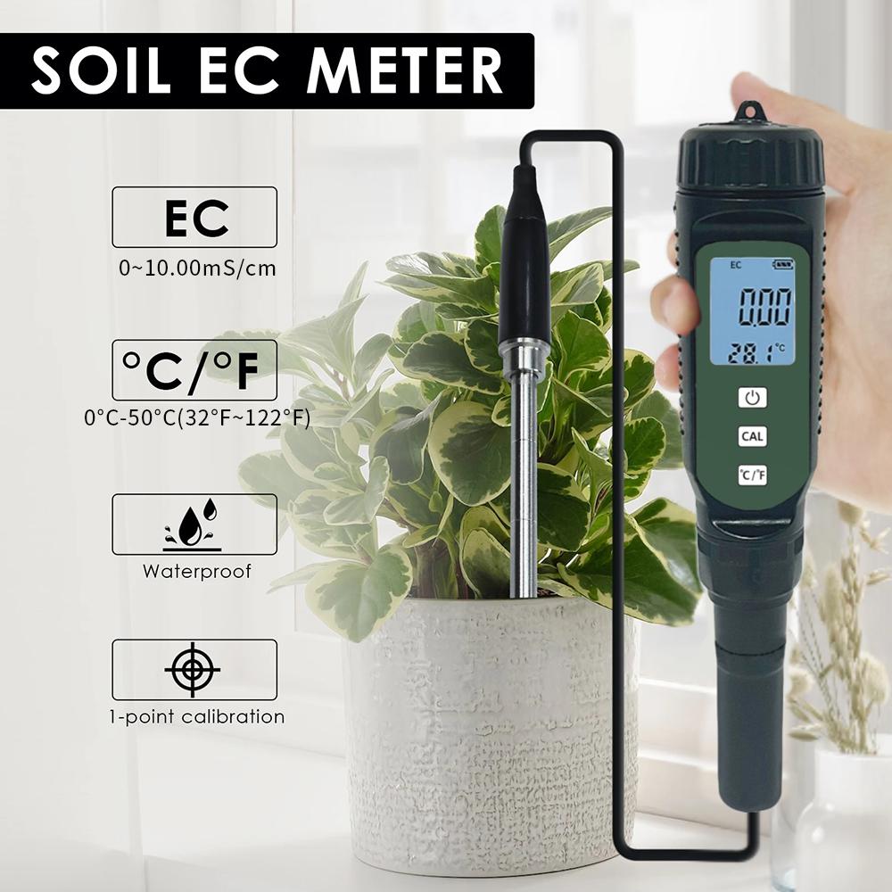 Portable Soil EC Meter High Accuracy Soil Analyzer 2 in 1 Soil EC and Temperature Detector LCD Display Soil Tester for Flower