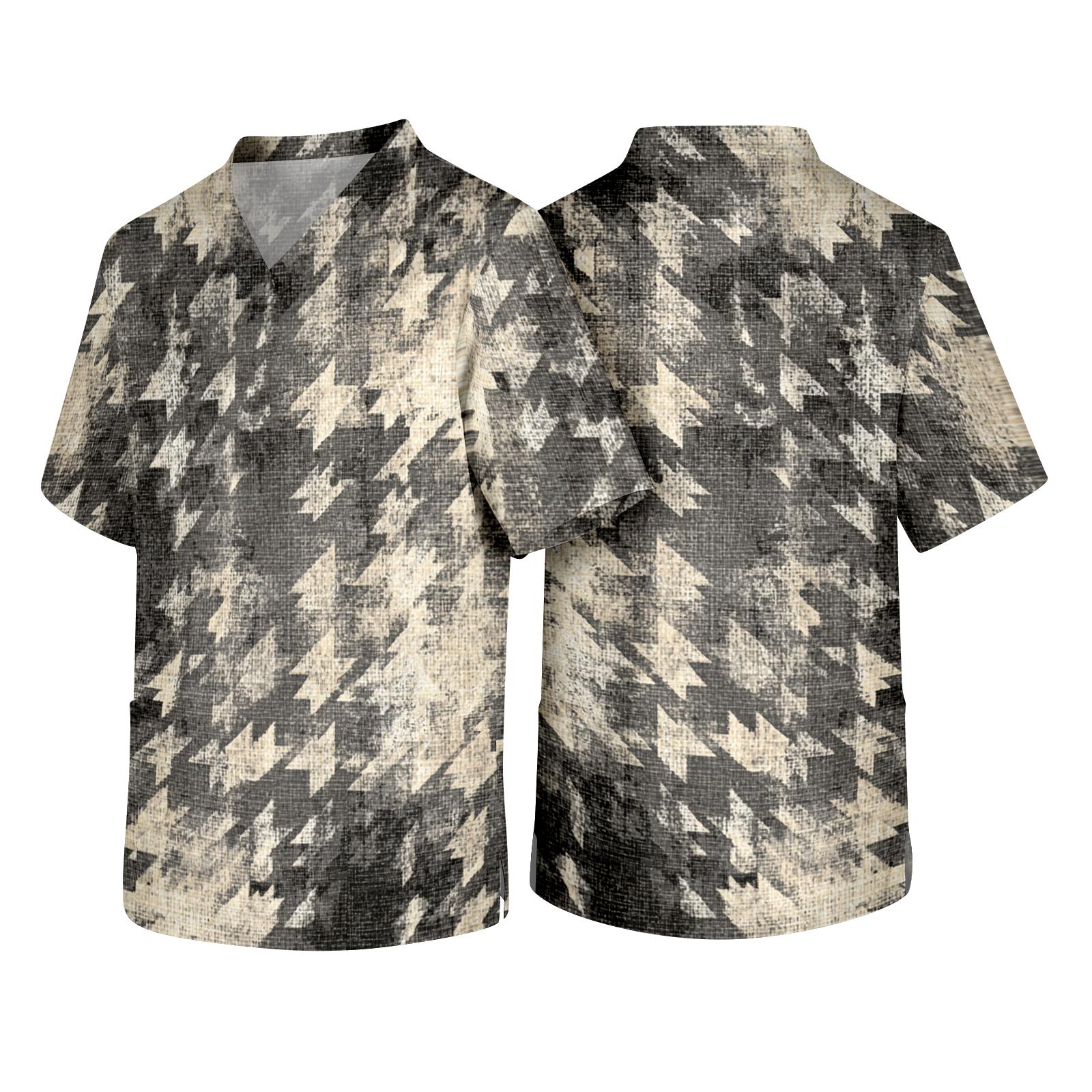 

Men s V Neck Short Sleeve Textured Print Work Scrub Top with Chest Pocket Lightweight Breathable Fabric Medical Uniform Shirt M