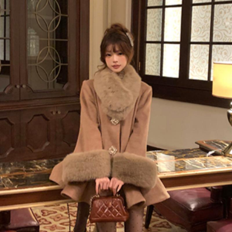 

Зимняя новая женская элегантная универсальная шерстяная куртка-накидка L коричневый