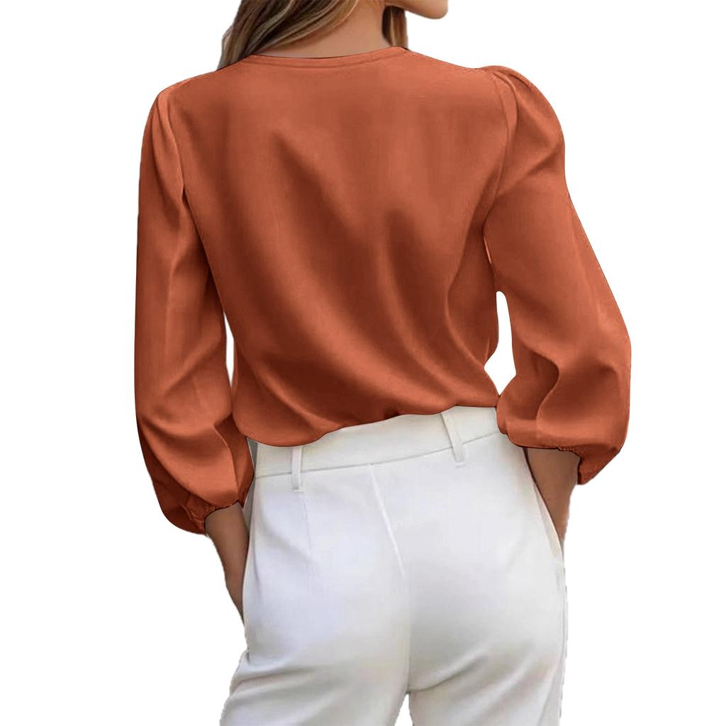 Women's Fashionable Casual Loose-Fitting Stylish Button-Down V-Neck Shirt Top