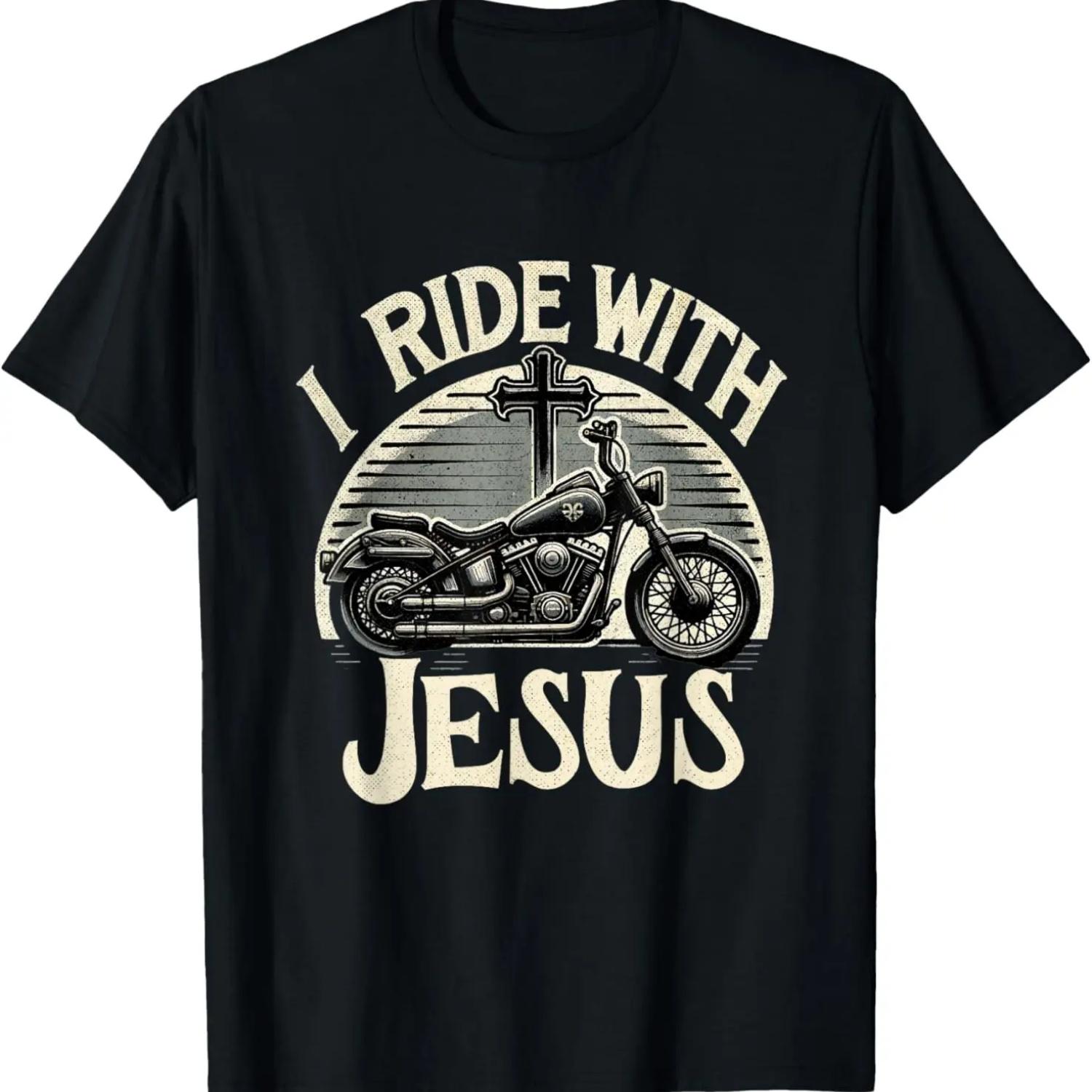 

I Ride With Jesus Motorcycle Christian T-Shirt XXXXXL чорний