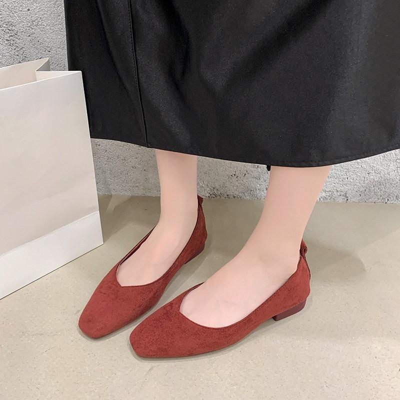 Low Heel Shoes Autumn New Square Toe Shallow Suede Slip-on Soft Sole Non-slip Wear-resistant Single Shoes