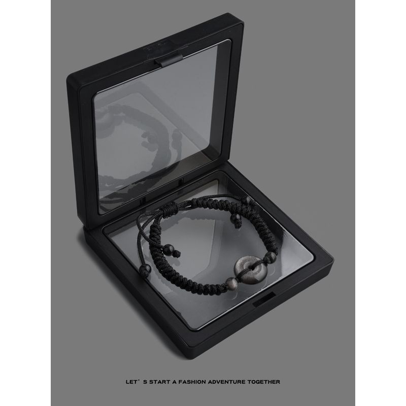 

Браслет Yoyo Adventure в новом китайском стиле, черный с серебристым камнем, с безопасной застежкой, в мужском стиле, с необычным плетением, ручная работа, подарок для женщин Silver Obsidian Buckle Bracelet