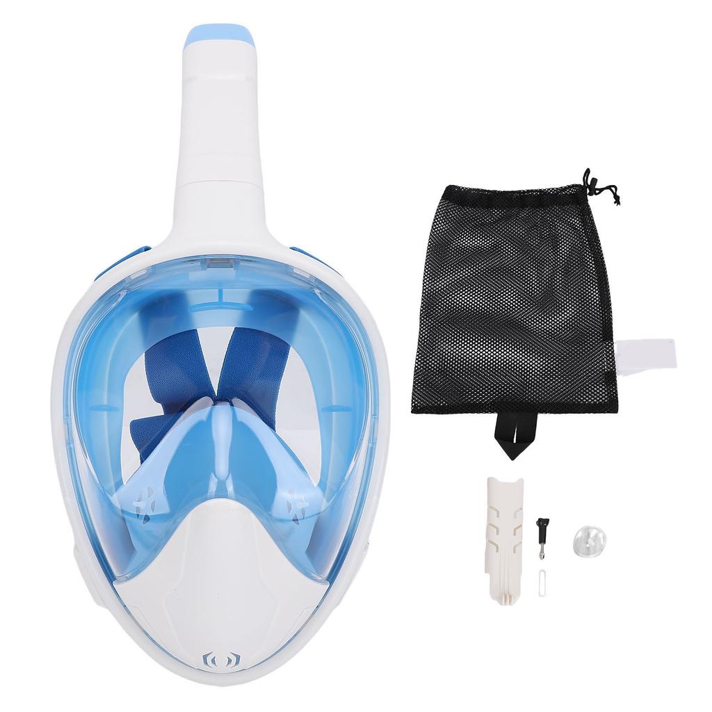 Full Face Snorkel Goggles Liquid Silicone PC Anti Fog Anti Leak 180 Degree Panoramic View Snorkeling Face Cover Blue S M