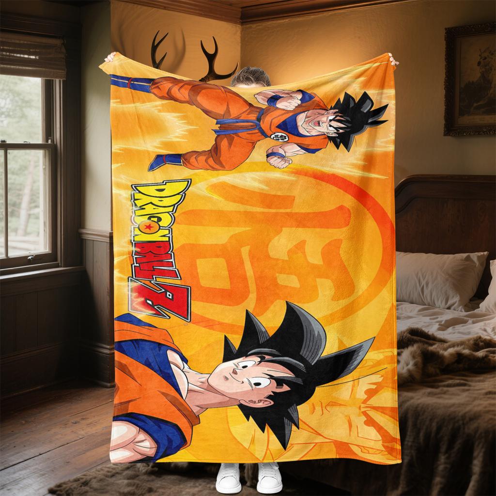 1PC Son Goku  Print Flannel Blanket, High quality All Seasons, Home Decor, Warmth and Comfort, Perfect for Christmas Gifts