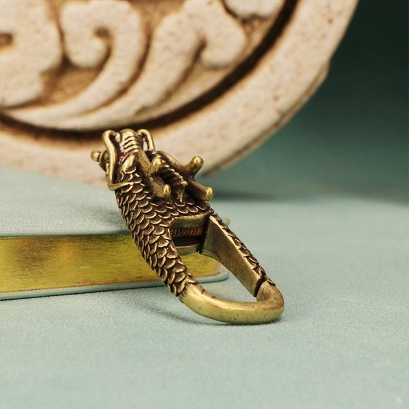 Set of 2 Dragon Head Keychain Solid Brass Carabiner Clip Key Holder Bag Charm Unisex Jewelry Making Accessories