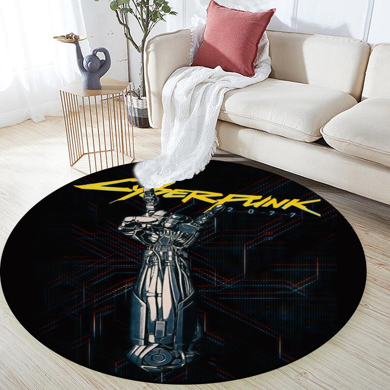 Cyberpunk 2077 pattern round rug,Carpet Rug for Living Room Bedroom Playroom ,Non-slip Floor Mat,Holiday Gifts and Birthday Gifts.