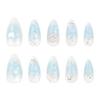 Short Almonds Press On Nails Blooming Blush Blue Manicure Nail TipsEasy To Stick On for Women Girls DIY Nail Manicure