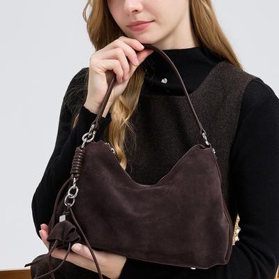 Retro Frosted Genuine Leather Handbag 2026 Winter Women's Natural Suede Leather Shoulder Bag Large Capacity Commuter Tote Bag