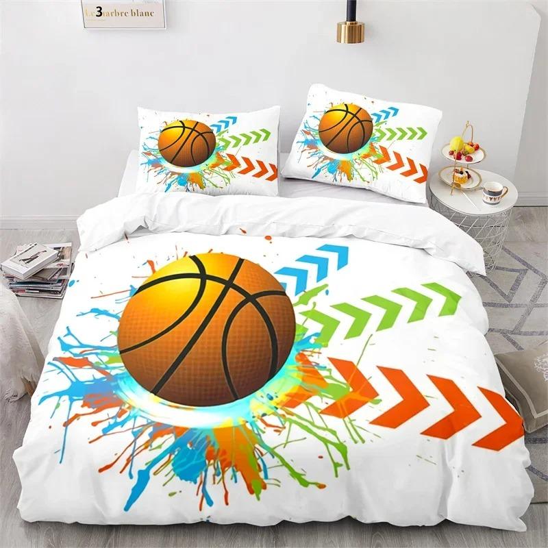 Boys Basketball Bedding Set 3D Ball Duvet Cover Full King For Teen Men Microfiber Sports Theme Game Comforter
