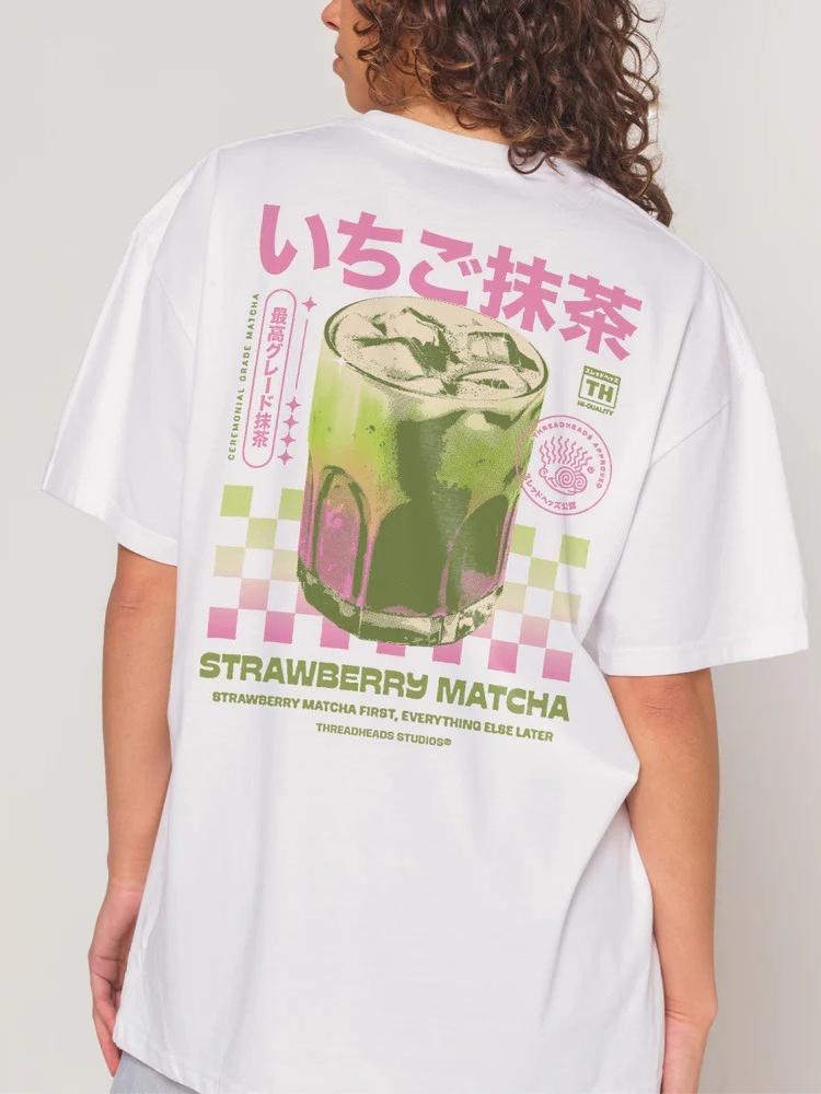 

Matcha Back Print TShirt Loose Short Sleeve Streetwear Graphic Tees Tops Y2k Aesthetic Cotton Women Shirt Unisex Female Clothes S