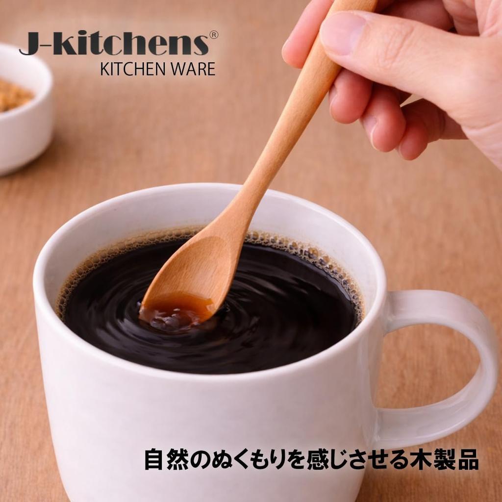 J-kitchens Natural Wooden Coffee Spoon 5-Piece Set 14.2cm Lacquer Urethane Finish Made in Japan