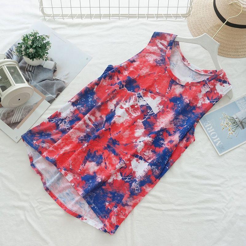 

2023 New European and American Style round Neck Plus Size Tie-Dye Easiest for Match Casual Vest Women s Summer Tops Sleeveless Tank Top Tie-dyed red L