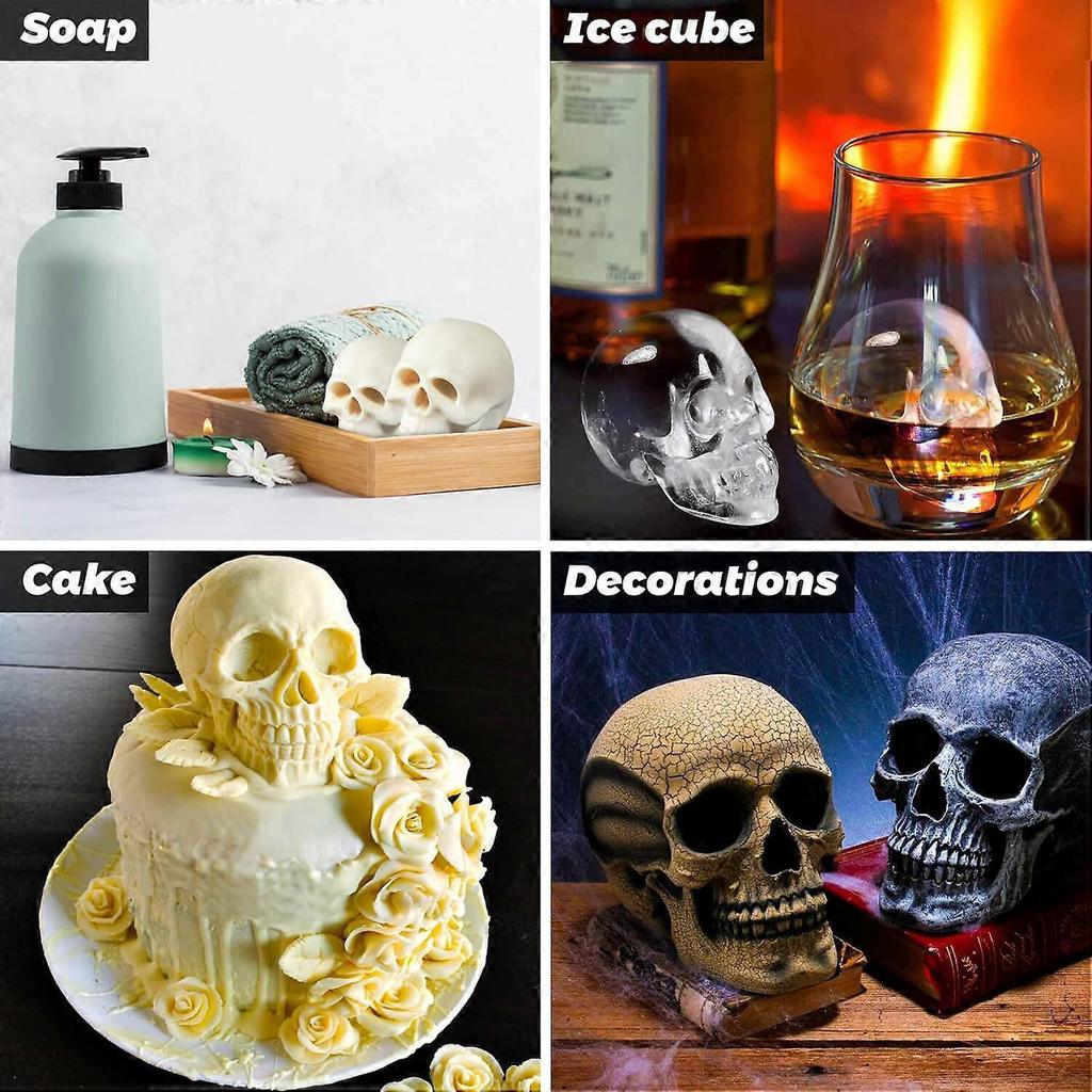 3D Skull Resin Molds, 2 Pack Skull Candle Molds, Silicone Skull Shape Handmade Candle Making Mould, DIY Craft Resin Mold