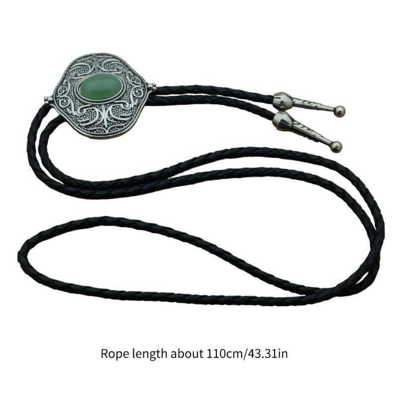 Braided Shoestring Gemstones Bolo Tie Charm Cowboy Necktie Necklace