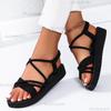 Size41 Women's Anti-slip Comfortable Soft Soled Sandals Crystal Decor Black Ankle Strap Sandalias Flat Shoes for Woman