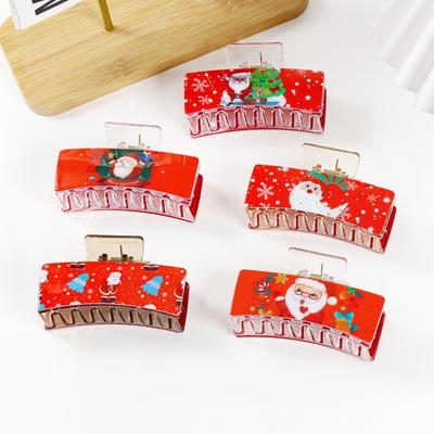 1pc Cute Festive Christmas Hair Claw Clips Claus Snowflake Prints Acrylic Perfect Hair Accessories Xmas Parties Holiday Styling