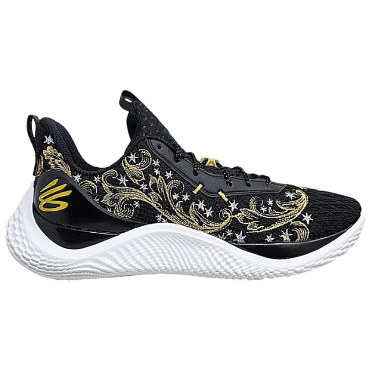 Under Armour Curry Flow 10 Comfortable Durable Non-Slip Wear-Resistant Low-Top Basketball Shoes Men sneaker Black Gold White 3027473-001