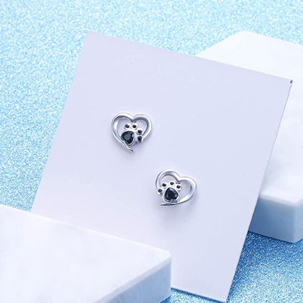Huitan Cute Animal Cat Dog Footprints Shape Stud Earrings for Women Zinc Alloy Color Heart Love Earrings Fashion Versatile Zircon