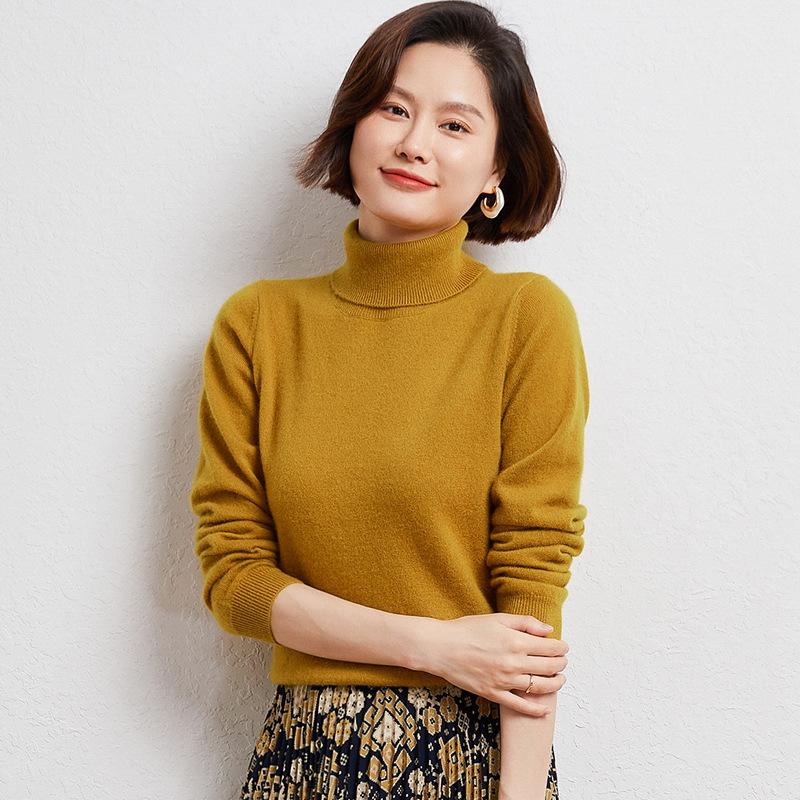 Women's High Neck Cashmere Sweater - Autumn/Winter Loose Knit Plus Size Pullover