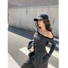 Trendy Striped One-Shoulder Long Sleeve Cropped Top