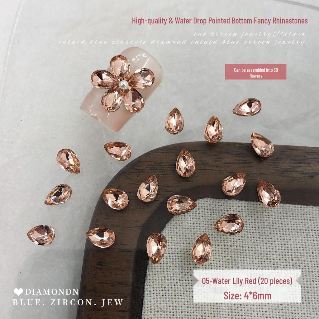 Champagne Pink Rhinestone Flower Nail Art Decorations: Sparkly, Colorful, Five-Petal Design with Pointed Back