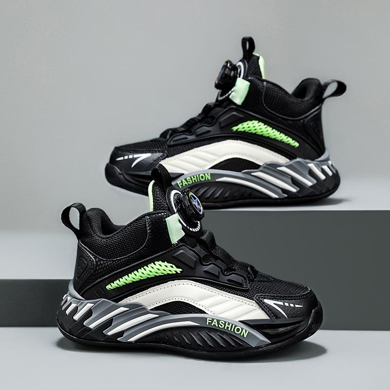 Boys' Shoes Autumn and Winter New Middle-aged and Older Children's Leather Waterproof Casual Sports Shoes Children's Rotating Buckle Running Shoes