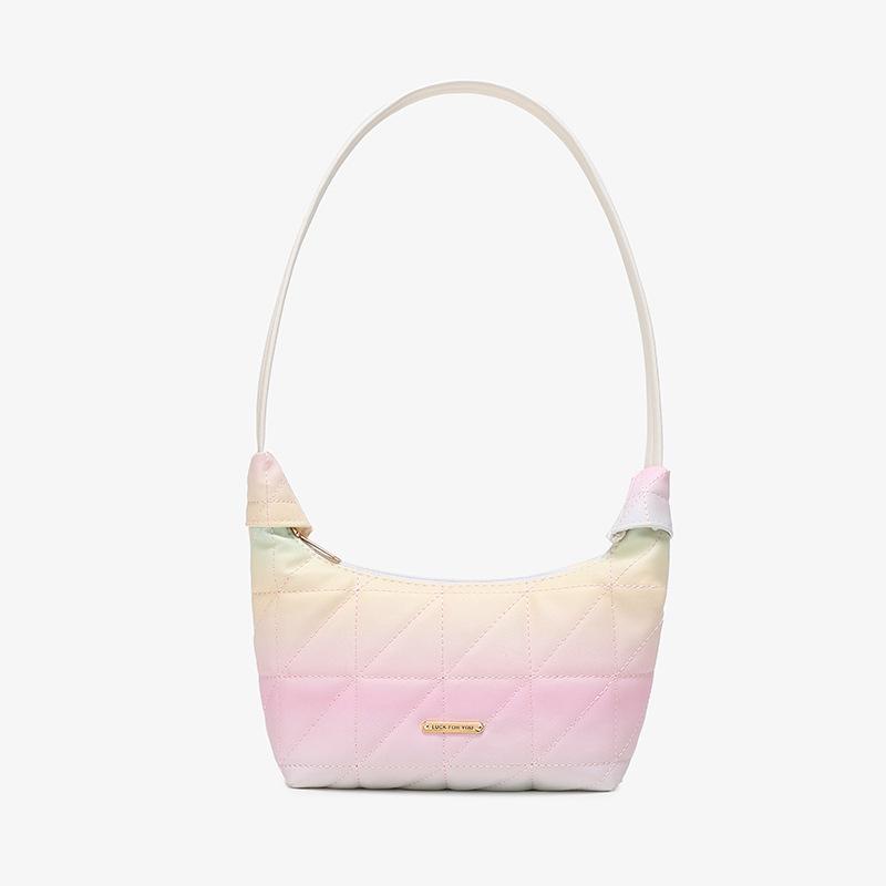 Fresh and Sweet Rainbow Gradual Change Color Armpit Bag Autumn and Winter Versatile Embroidered Women's Bag Small Mobile Phone Bag Shoulder Handbag