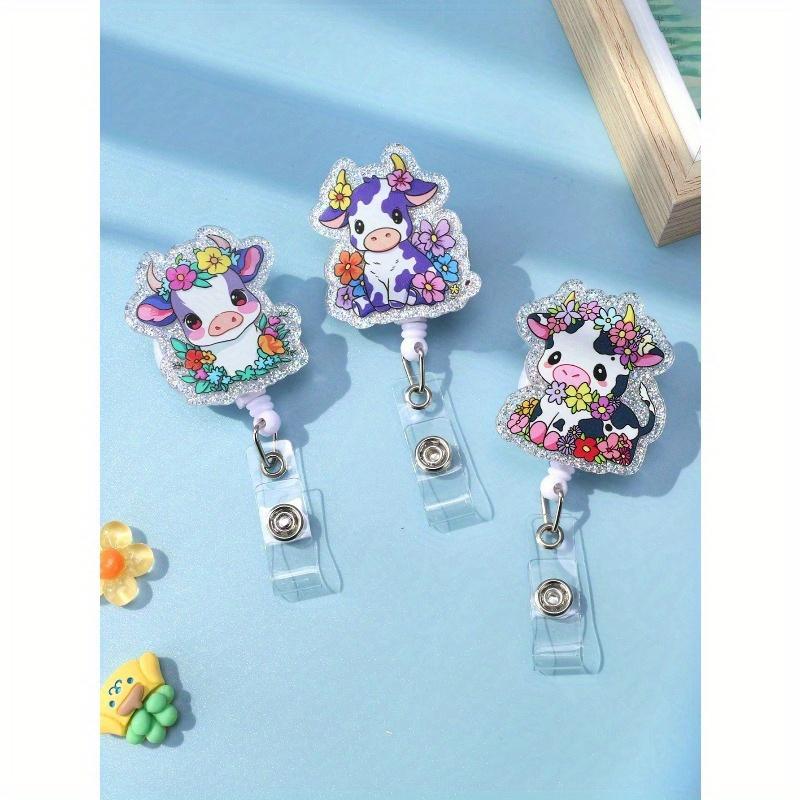 1pc Retractable Badge Reel With ID Alligator Clip, Funny Cute Bling Glitter Badge Holder For Nurse, Teacher, Student, Doctor