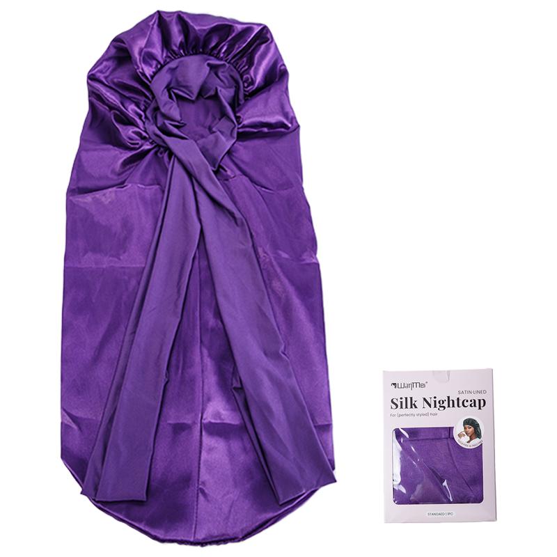 

1pc Extra Large Soft Silky Satin Bonnet Long Tail Natural Curly Hair Sleeping Cap With Tie Makeup Hair Wrap Cover Salon Tool