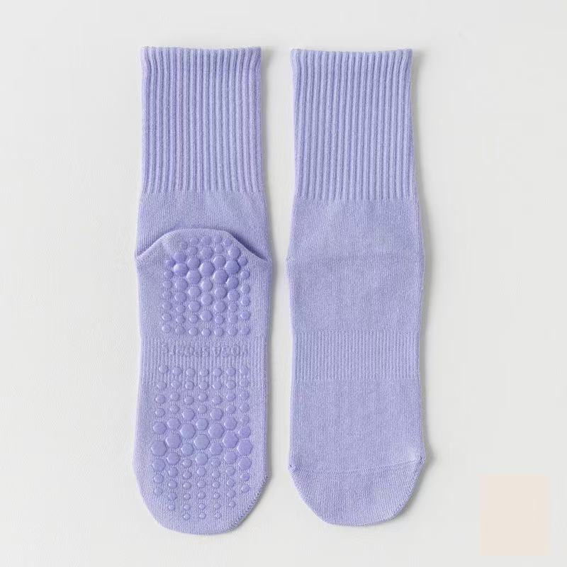 High Quality Spring Women Cotton Medium Non-Slip Silicone Indoor Fitness Pilates Yoga Breathable Knitted Sports Socks Crew
