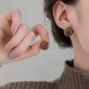 Retro Simple Geometry Square Circle Maillard Drop Glaze Coffee-colored Stud Earrings for Women Fashion Temperament Jewelry Gifts