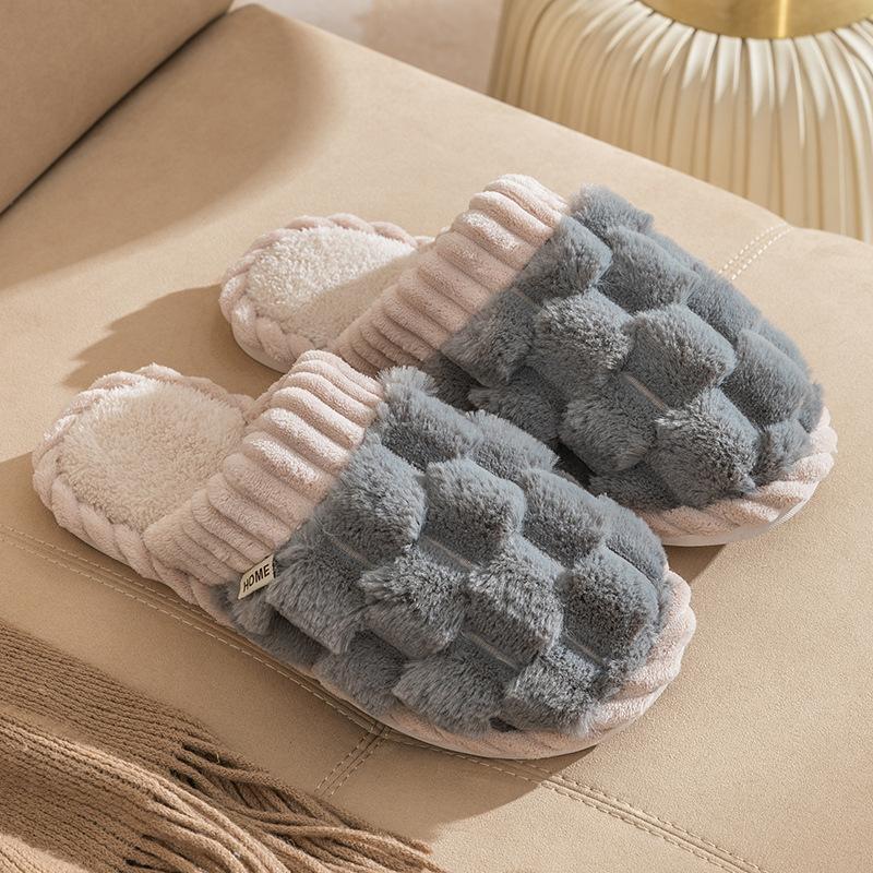 Cotton slippers women autumn and winter confinement indoor home non-slip thick bottom plush warm couple men