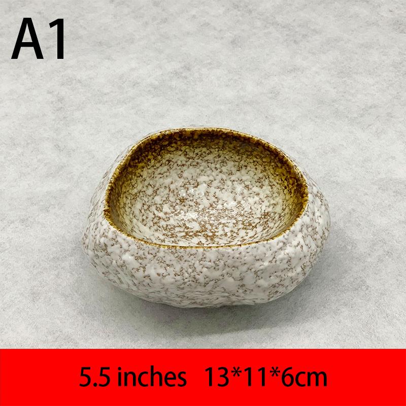 Creative Japanese Stone Bowl Ceramic Tableware Restaurant Sashimi Sushi Plate Barbecue Shaop Plate Fruit Salad Dessert Bowl