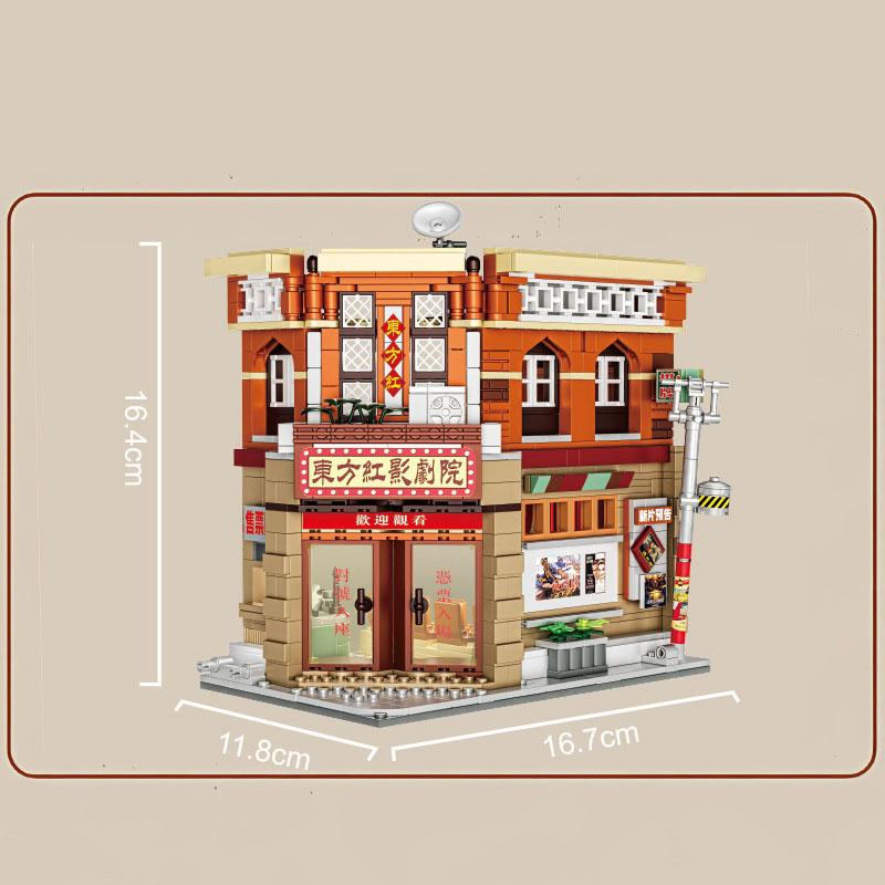 Creative China City Street View Mini Block Movie Theaters Photo Studio Post Office Tailor Shop Building Brick Figures Toys