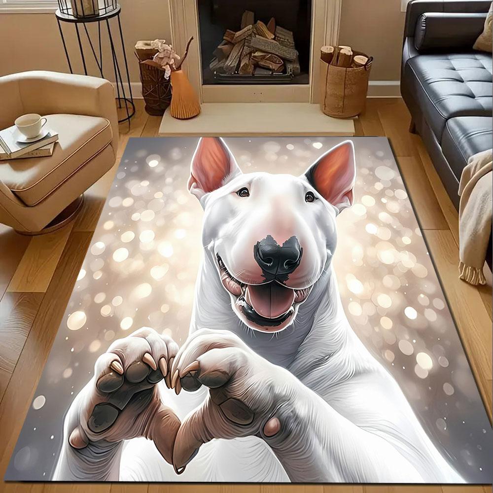 Bull Terrier with Heart Gesture Patterned Carpet, Non Slip Mat Suitable for Living Room and Bedroom Sofas