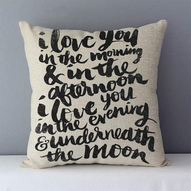 Popular Phrase Words Letters Printed Couch Cushion Home Decorative Pillows 45X45Cm Cotton Linen Square Cushions \"Love You More\