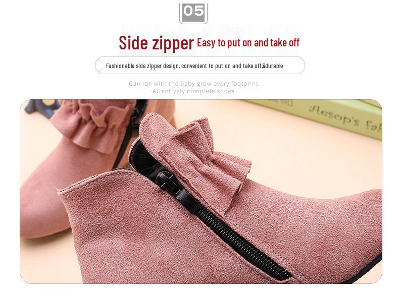 Girls' High Heel Princess Boots - Autumn Winter 2025 Fleece-Lined Short Boots for Kids