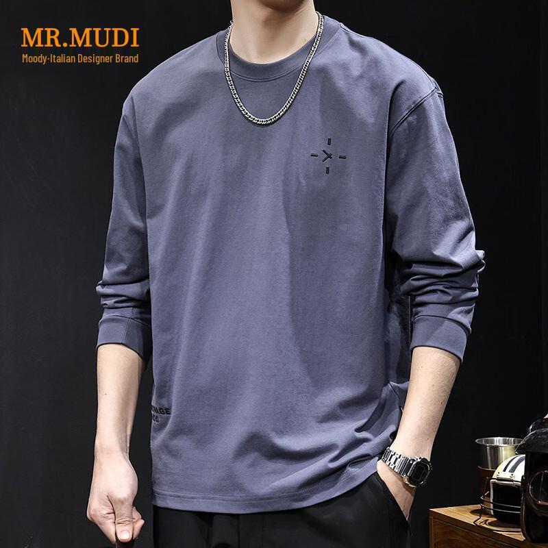 MR.MUDI Men's Minimalist Crew Neck Long Sleeve T-Shirt