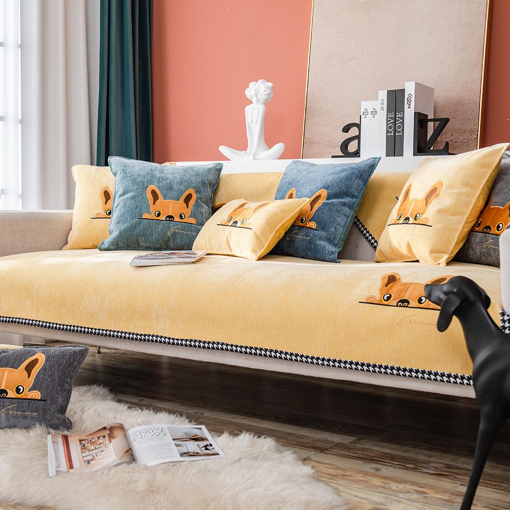 Solid Color Chenille Embroidered Sofa Cushion Four Seasons Universal Fabric Anti-slip Sofa Cushion Sofa Cover Towel Cover