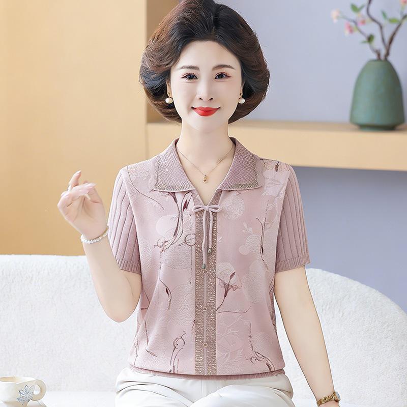 

Ice Silk Loose-Fit Short-Sleeve T-Shirt for Middle-Aged & Elderly Women 3XL suitable for 125-135 lbs